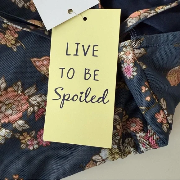 NWT Live To Be Spoiled Butterfly Mesh Overlay Midi Slip Dress Navy Floral Large - Picture 9 of 15